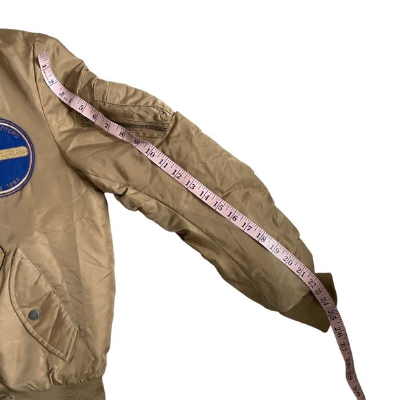 Uncle Ralph Mens Medium Bomber Jacket With Embroidered Patches Beige & Orange - Picture 3 of 11